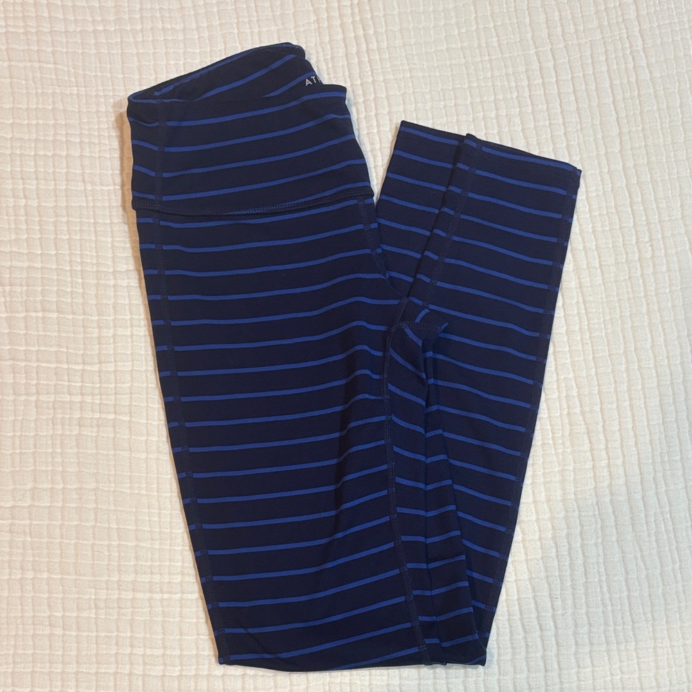 Athleta Navy and Light Blue Striped Leggings